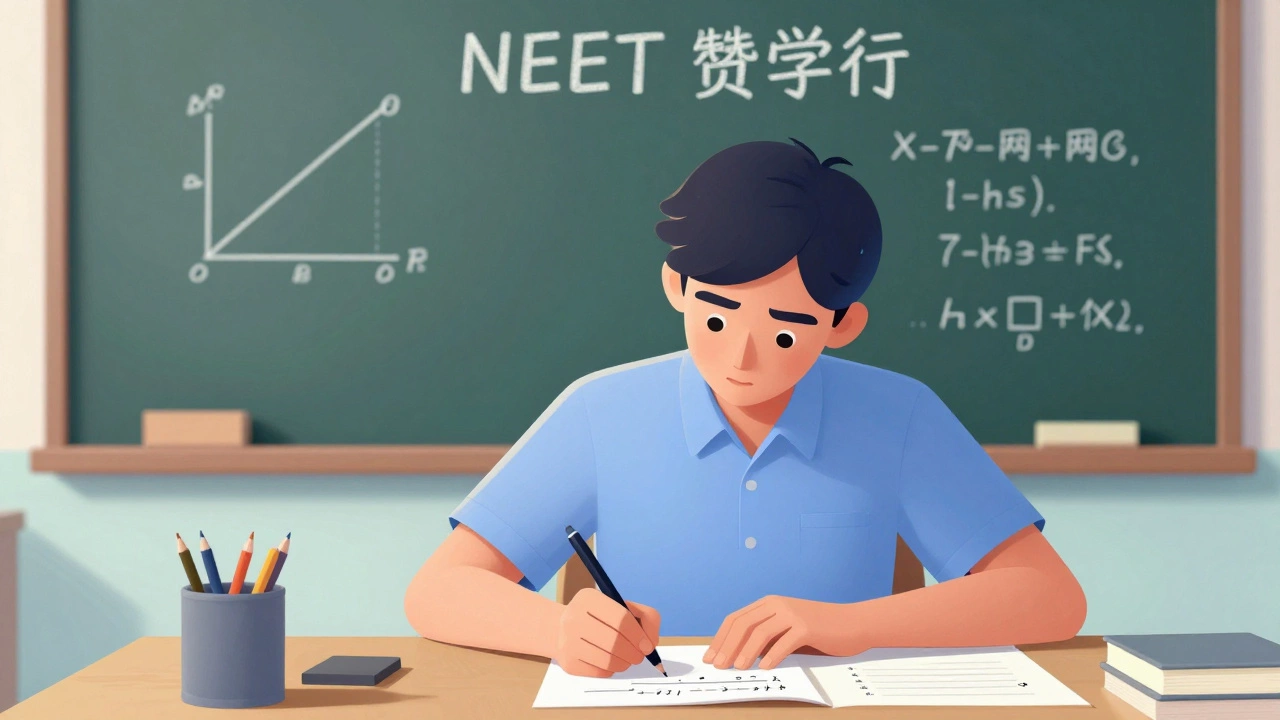 Student solving NEET problems while integrating school physics lessons