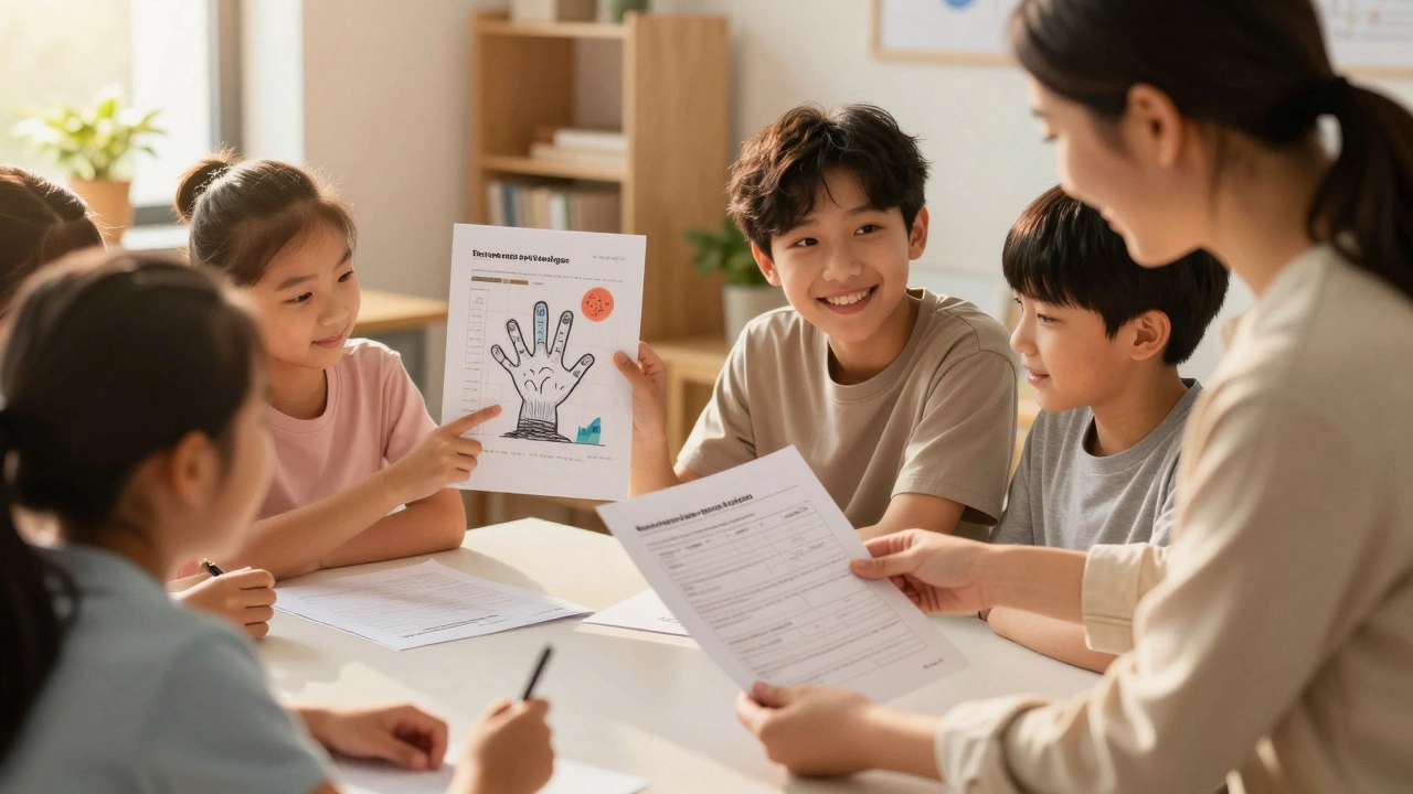 A supportive group of learners with a coach, celebrating progress in a warm, human-centered setting.