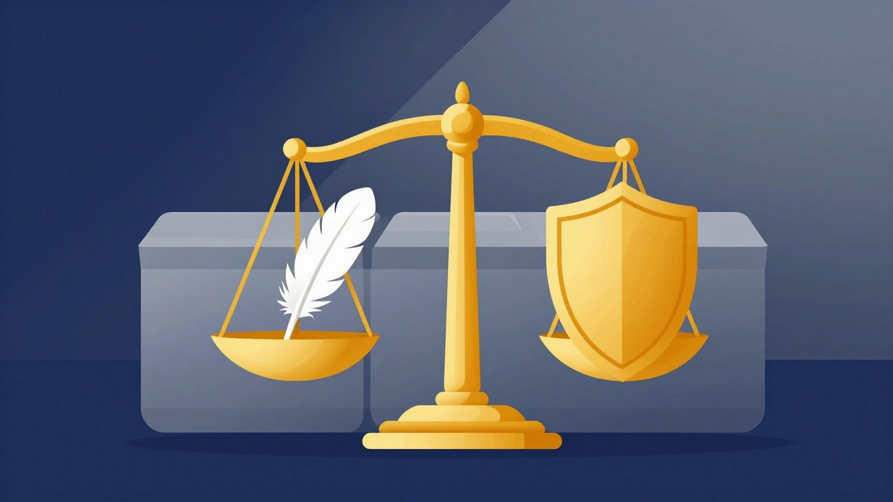 Scales of justice illustration with a dissolving barrier symbolizing fair hiring.