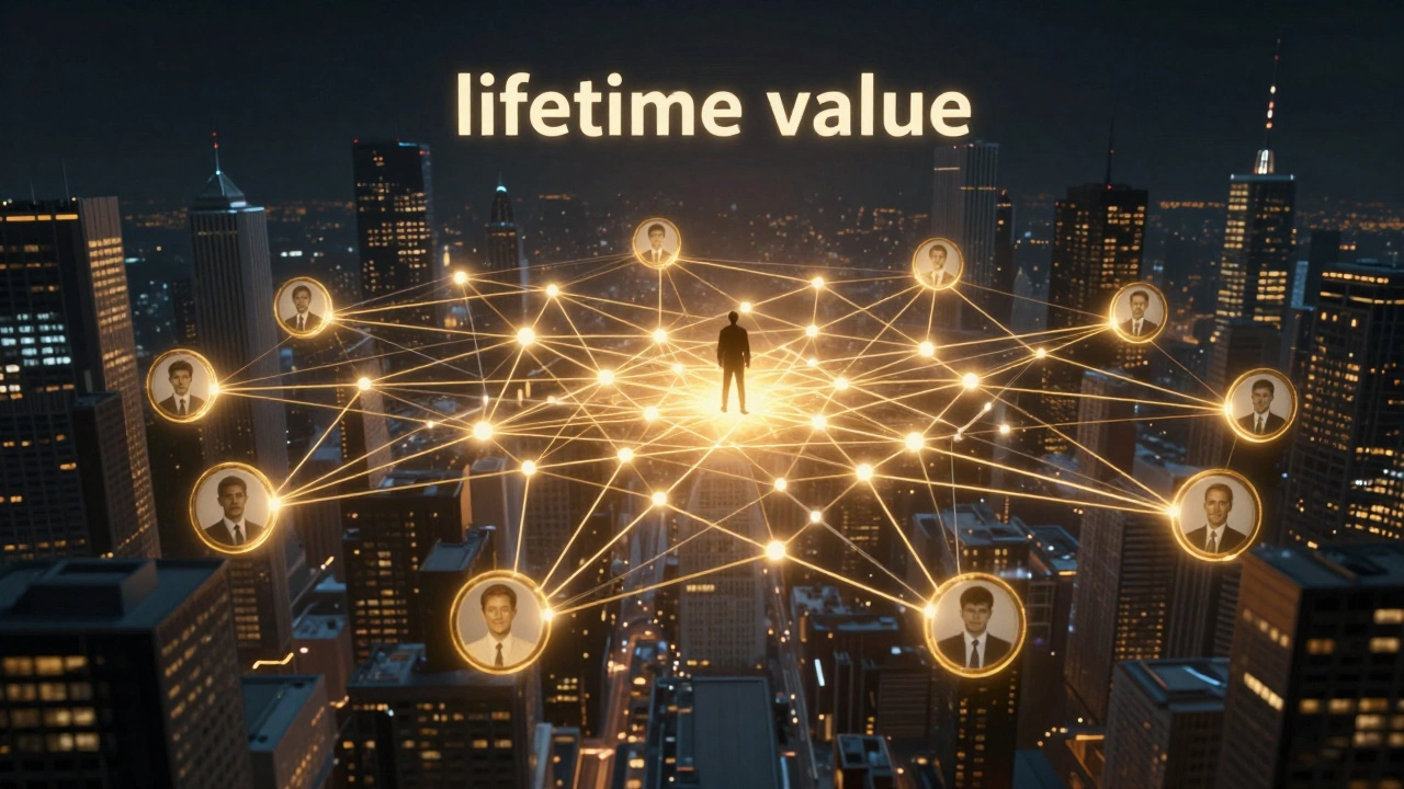 A conceptual visualization of a powerful professional network connecting a leader to global hubs.