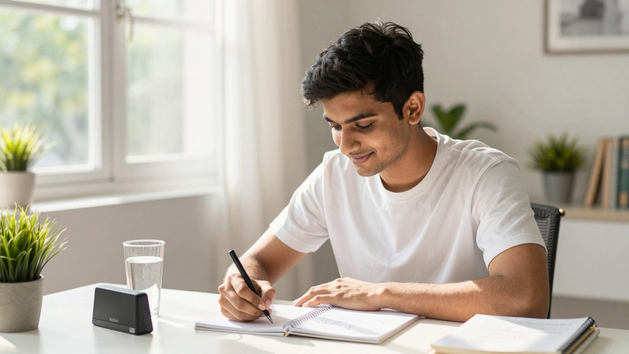 Refreshed student studying with focus and clarity in a sunlit room