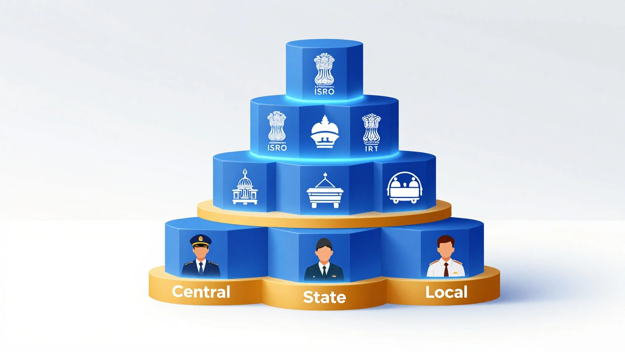 Illustration of three-tier government structure: Central, State, and Local levels