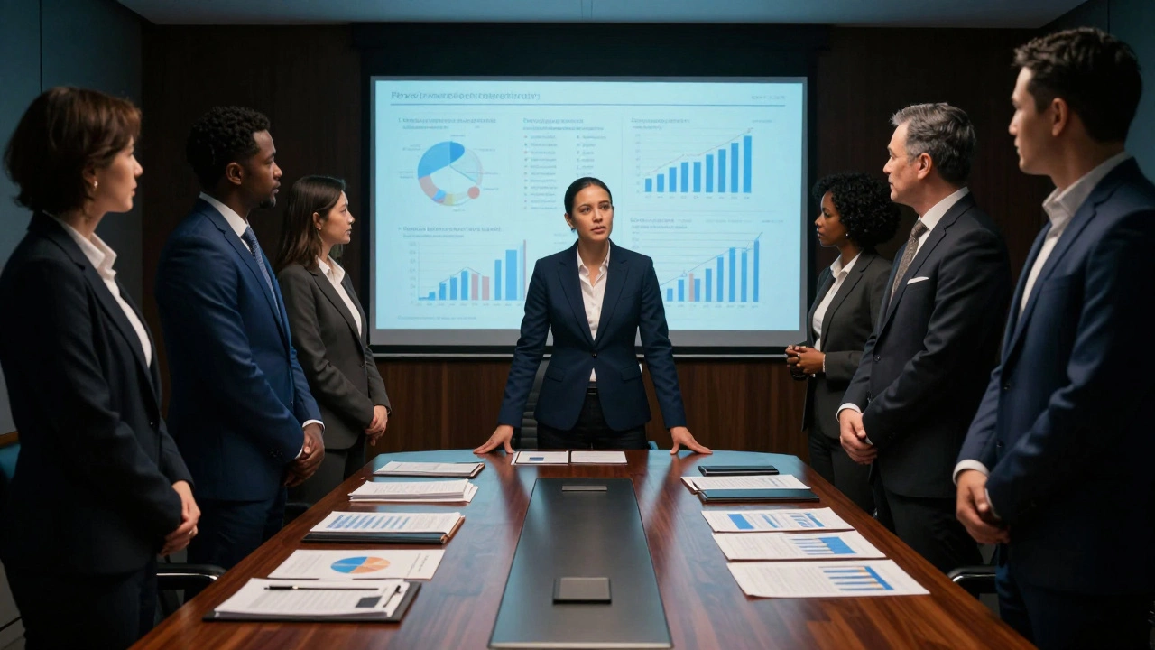 Intense boardroom meeting in private equity firm