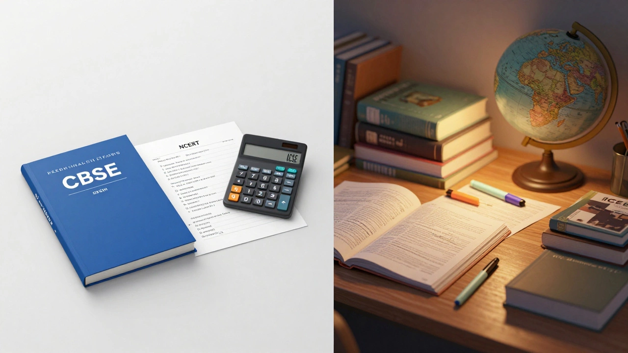 Split view comparing minimal CBSE study materials with detailed ICSE resources