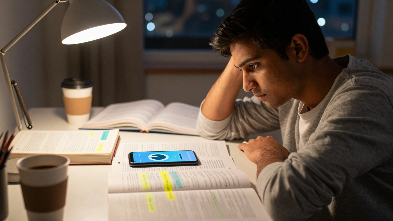Student studying late at night for competitive tests