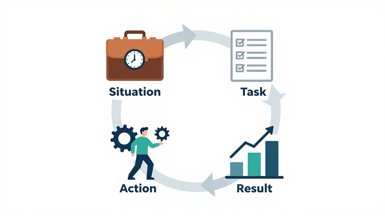 Abstract diagram showing four steps of the STAR interview method framework.