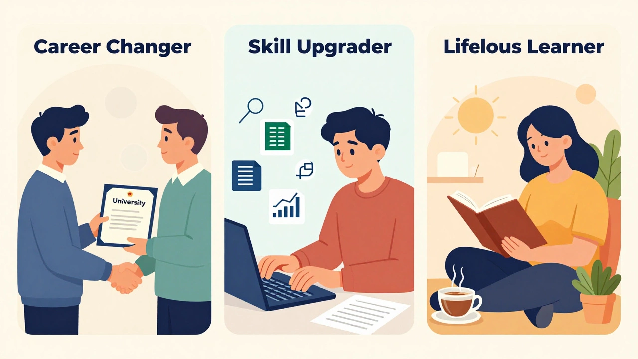 Illustration of career changer, skill upgrader, and lifelong learner types