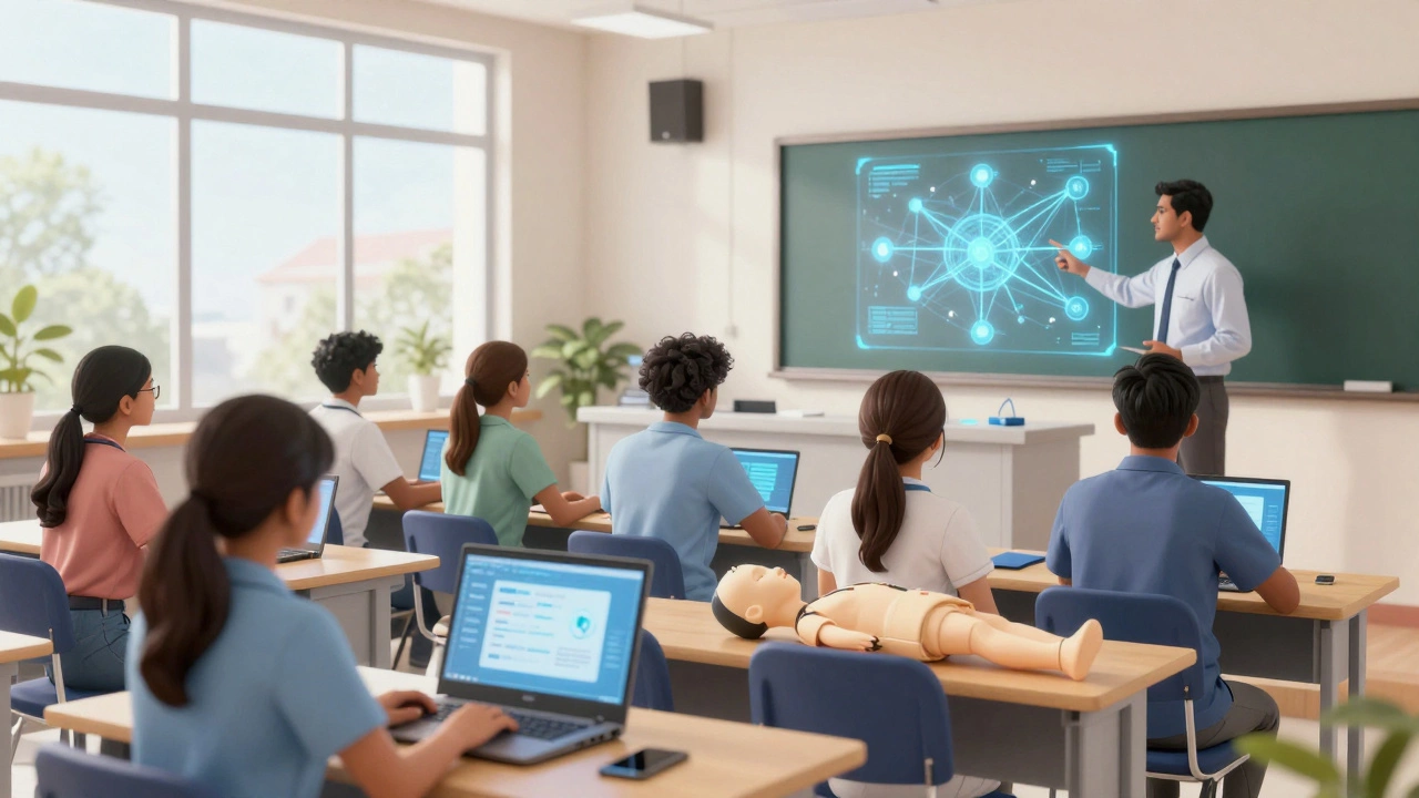 Students learning IT and healthcare tech in a modern Indian technical college