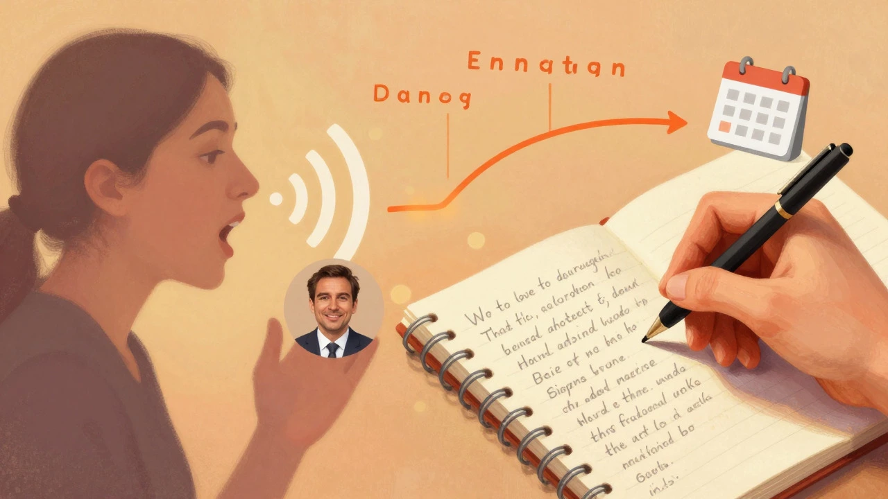 Split view of shadowing practice and note-taking for language learning