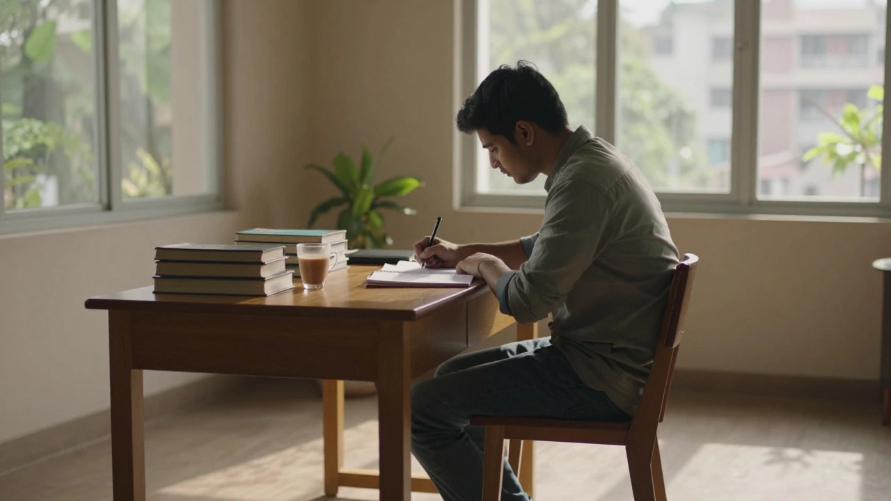 Student studying quietly in a sunlit room in Pune