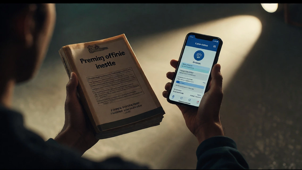 Hands comparing premium modules and online app