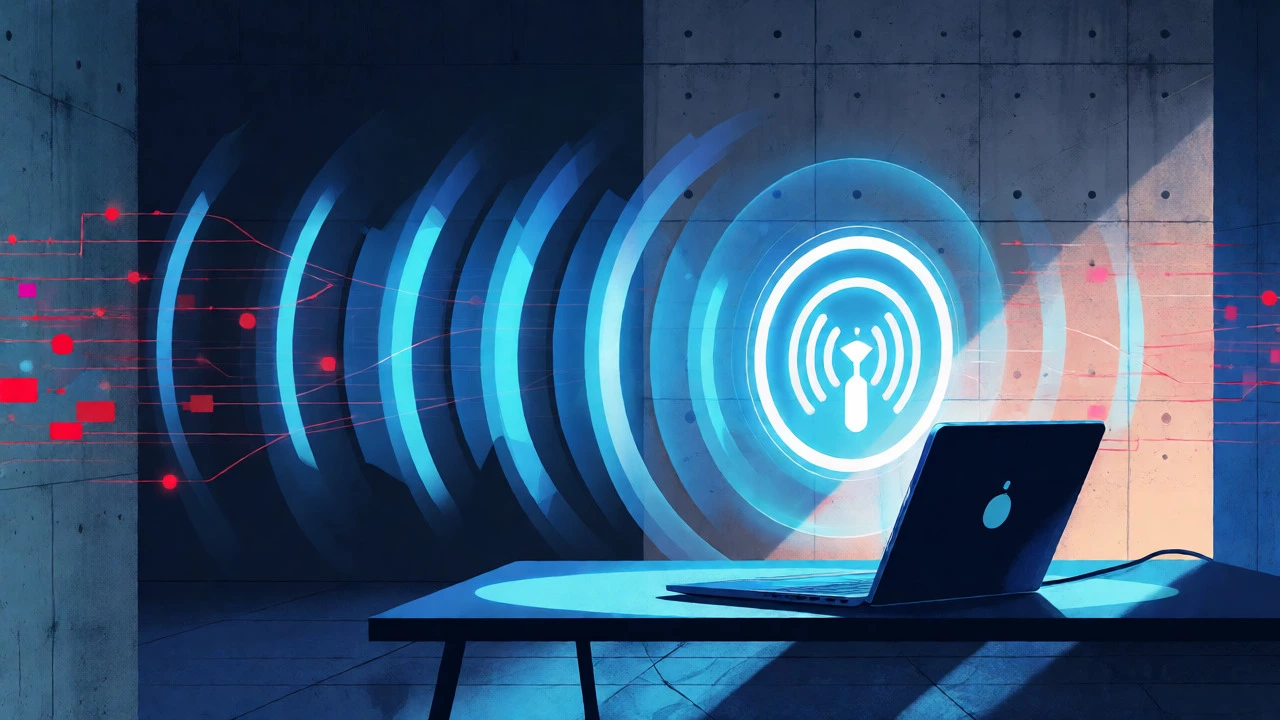 Digital illustration showing stable Wi-Fi signals penetrating walls for online learning