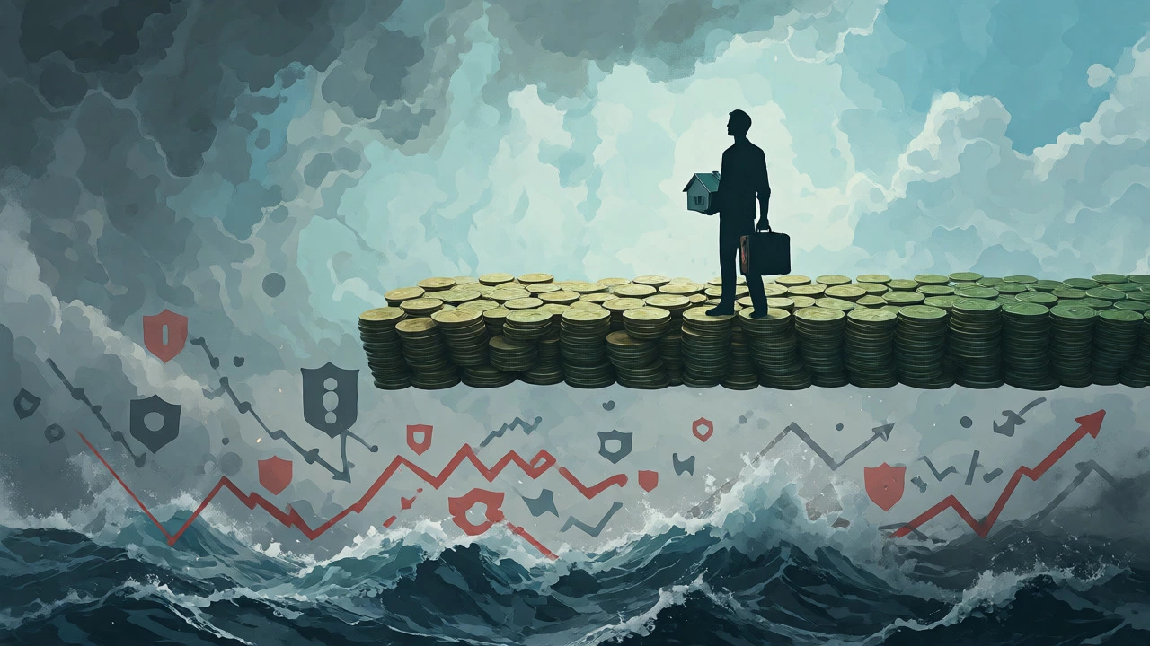 Employee standing safely on a platform above a stormy sea