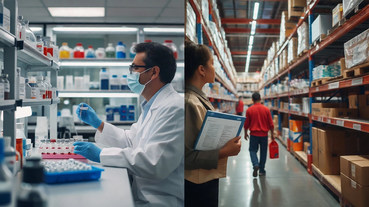 Professional choosing between healthcare lab and retail warehouse careers.