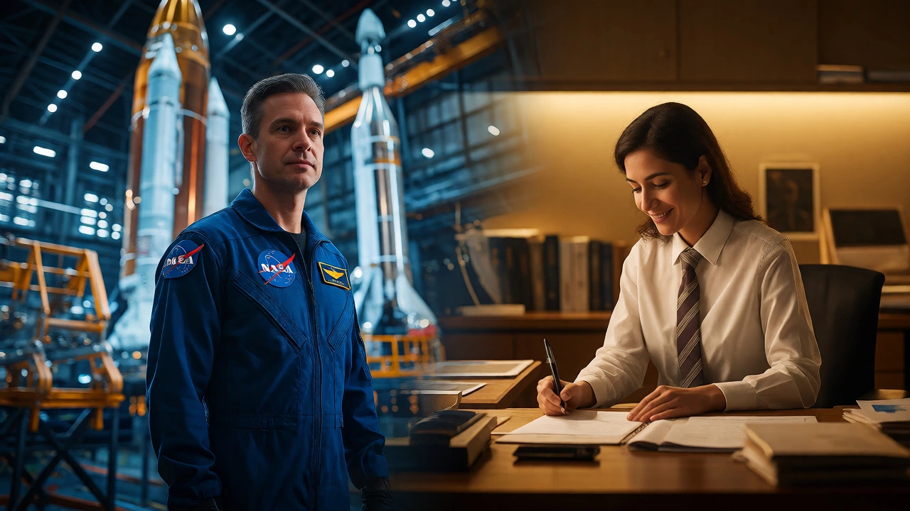 Split view comparing a NASA engineer and an IRS accountant